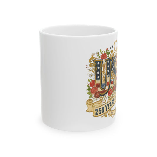 USA 250 Years Anniversary floral crest Mug | 11oz 15oz