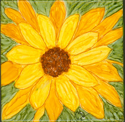 Black-Eyed Susan — Original Alcohol Ink Painting on 4x4 Ceramic Tile