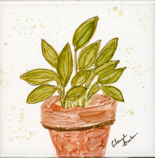 Herbs — Original Alcohol Ink Painting on Ceramic Tile