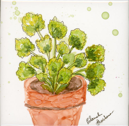 Parsley — Original Alcohol Ink Herb Painting on Ceramic Tile