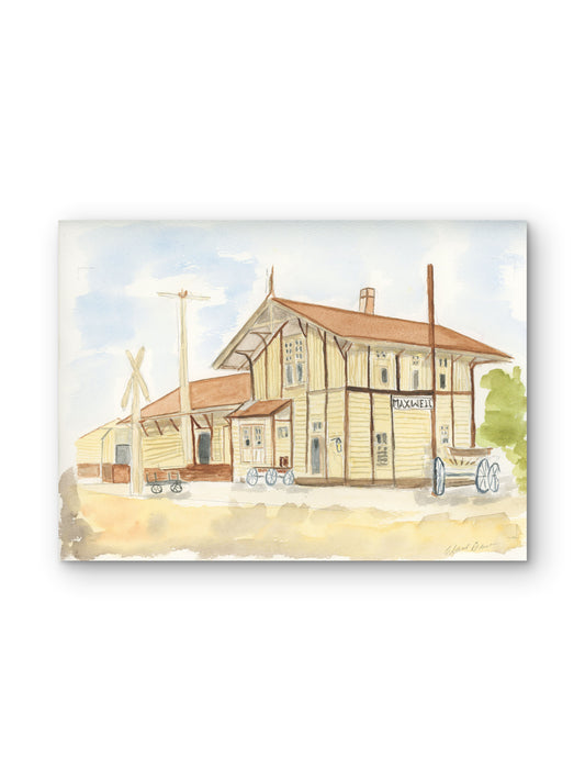 Maxwell Train Depot, 1905 — Watercolor Sketch Art Print