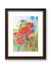 Red Poppies & Blue Cornflowers — Wildflower Field Watercolor Art Print