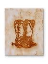 Rusty Western Boots — Original Rust Transfer Art on Organic Cotton Canvas by Claudia Buchanan