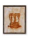 Rusty Western Boots — Original Rust Transfer Art on Organic Cotton Canvas by Claudia Buchanan