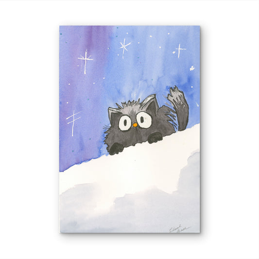 Snowy Kittie Whimsical Watercolor Print