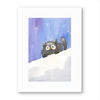 Snowy Kittie Whimsical Watercolor Print