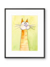 Whimsical Yellow-Orange Cat Watercolor Print