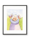 Sweet Whimsical Pig Watercolor Print