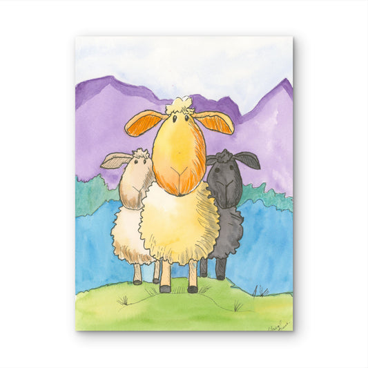 Three Little Lambs Whimsical Watercolro Print