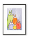 Funny Bunnies Whimsical Watercolor Print