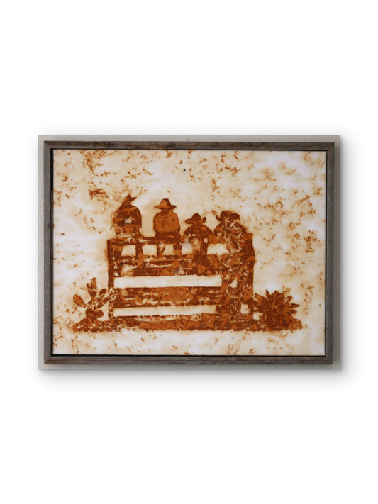 Watch & Learn — Original Rust Transfer Art on Organic Cotton Canvas by Claudia Buchanan